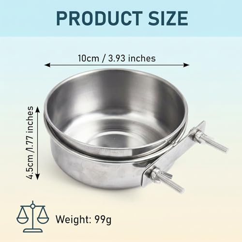 3 Pcs Stainless Steel Bird Feeding Cups with Clamp Holder - Birdcage Food Water Dish Bowls for Cockatiel Parakeet Macaw Finches Lovebirds Small Animals