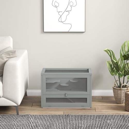 PawHut 2-Level Hamster Cage, Mouse Cage for Chinchillas, Gray | Mice and Rat House, Small Animal Habitat, Front Door, Shelf, Ladder, Openable Top - color: Gray