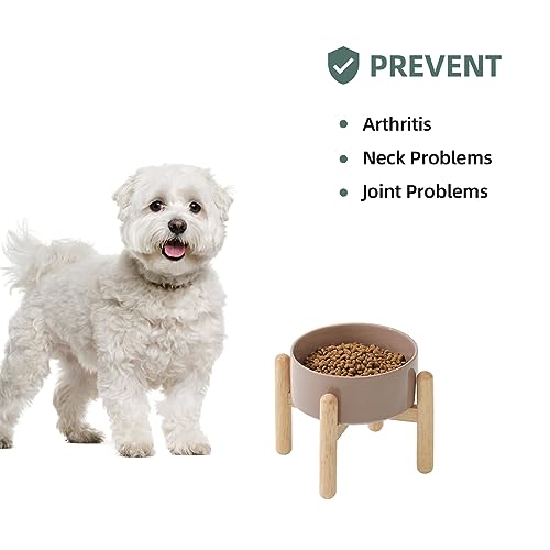 Havniva Elevated Dog Bowls Ceramic Dog Bowls with Stand, Dog Food Bowl | 6.1” Raised Dog Bowls with Non-Slip Wood Stand, Dog Food and Water Bowl Set, Dog Feeding Bowls for Small & Medium Dogs - color: Bowl+Stand - Brown Coffee, size: 6.1inch