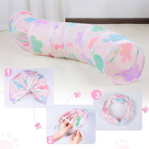Glittme S-Shape Cat Tunnel, Foldable Cat Tunnels for Indoor Cats | Interactive Bunny Tunnel And Cat Tubes With Crinkle Sounds. Ideal For Kittens, Ferrets And Small Pets To Hide, Play Or Rest - color: Apricot flowers
