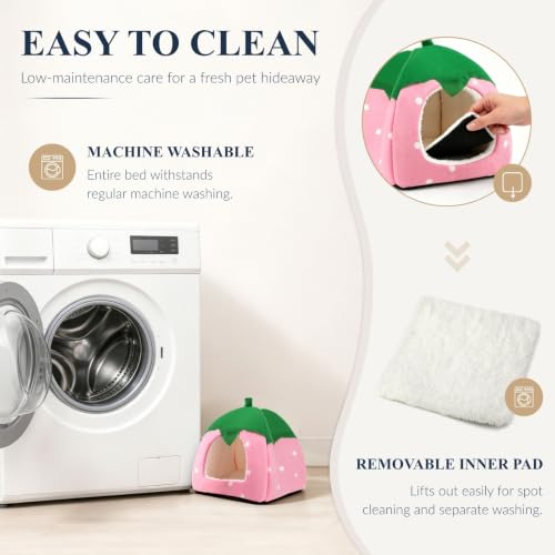 Guinea Pig Hideout Bed, Dwarf Rabbit House Cave | Cozy Hide-Out for Little Bunny Hedgehog Ferret Chinchilla & Other Small Animals, Cage Accessories - color: Pink