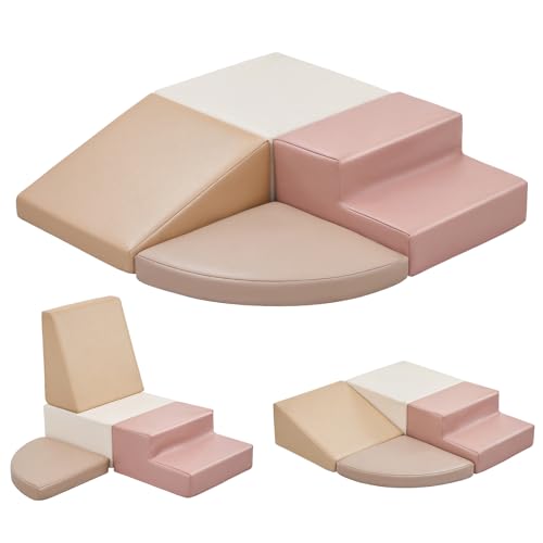 Sumbababy Climbing Foam Blocks for Toddlers: Waterproof Pu Leather Soft Climber - 4 Pcs Toddler Indoor Climbing Toys - Kids Outdoor Playground Playset Best Gift Preschool Daycare Supplies（Pink/Beige） - style: Pink/Beige