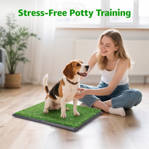 20"x25" Portable Dog Grass Pad with Tray, for Indoor Outdoor Potty Training | Dog Litter Box, Easy to Clean, Pet Loo, Artificial Grass Patch & Washable Pee Pad, Ideal for Patio Balcony Apartment - size: 20"x25"（4 Layer Potty System)