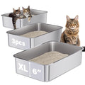 Stainless Steel Litter Box, XL Metal Litter Box 3 Pack | Extra Large Cat Litterbox 23.6" X 15.7" X 6" for Big Kitty, Multiple Cats, No Smell , Non Stick, Easy Cleaning - size: 3 Pack-X-Large (23.6"×15.7"×6")