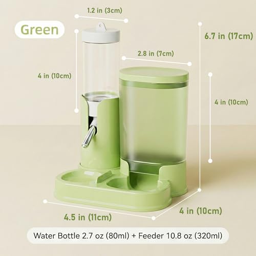No Drip Hamster Water Bottle, 2 in 1 Automatic Water Dispenser & Food Bowl | Sealed Freestanding Small Animal Gravity Feeder, Hamster Cage Accessories for Dwarf Hamster, Gerbil, Rat, Mice (Green) - color: Green