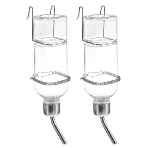 POPETPOP Rabbit Water Feeder 2 Pack Hanging Small Animal Water Bottle with Hooks and Springs No Drip Pet Drinking Bottle for Guinea Pig Bunny Cage Easy Clean Waterer