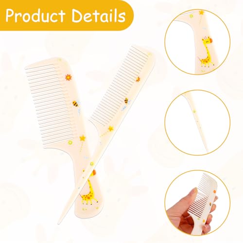 2pcs Baby Hair Comb Set, Yellow Giraffe Mini Fine Tooth & Rat Tail Comb | Cute, Tiny, Small, Plastic, Parting Combs for Toddler Women Girls Kids All Hair Types, Hairbrush Tools Accessories - style: Giraffe