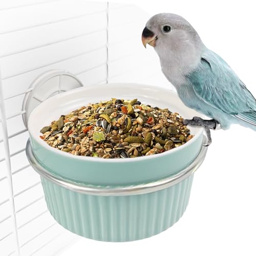 Bird Feeding Cups Parrot Food Cage Bowl Clamp Holder Coop Cup, Ceramic Bird Cage Water Bowl, Pet Feeder Cage for Parakeet African Greys Conure Cockatiels Lovebird Budgie-Blue - color: blue