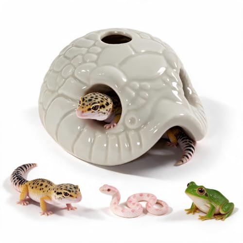 Snake Head Reptile Hide Cave, White | Small Ceramic, Gecko Hideout with Water Reservoir, Mini Terrarium Decor, For Juvenile Snake, Lizard, Frog - color: White