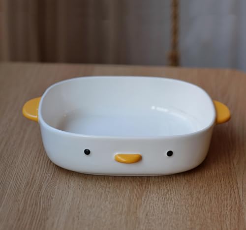 PURROOM Cute Duck Baking Dish, Ceramic Casserole Square Dish, Porcelain Pie Pan, 9x9 in Medium Baking Pan with Handles, Oven Safe & Durable Bakeware for Lasagna. - size: 9x9'' Baking Dish