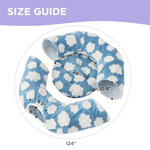 Lesure Donut Cute Jacquard Large Cat Tunnel Bed Kitten Toys for Dog Bunny | 39.5x39.5x10in,Round Large Cat Bed Tube for Multi Kittens,Pet Peekaboo Cave Toy,Spiral Hideaway,Washable Cushion,Blue - color: Cozy Clouds Blue, size: large (39.5"L x 39.5"W x 10"