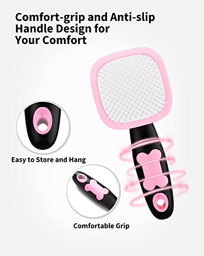 Glendan Dog & Cat Brush- Slicker Pet Brush- Shedding Grooming Tools(Pink) | 180° Pivoting Head Reaches Paws/Belly, Detangles Mats Loose Fur, Massaging Tips Soothe Skin, Non-Slip Grip, Easy to Carry - color: Pink, size: Small