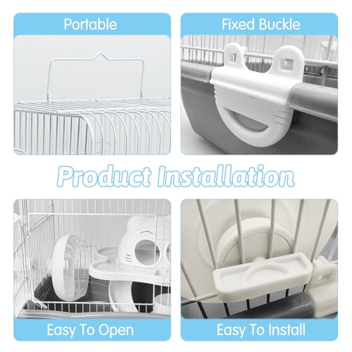 PINVNBY Dwarf Hamster Cage, Small Animal Cages, 2-Tier Travel Portable Mouse Cage Hamster Carrier with Castle House Running Exercise Wheels, Water Bottle and Food Dish（Gray） - color: Gray, size: L: 13.78x10.23x11.02in