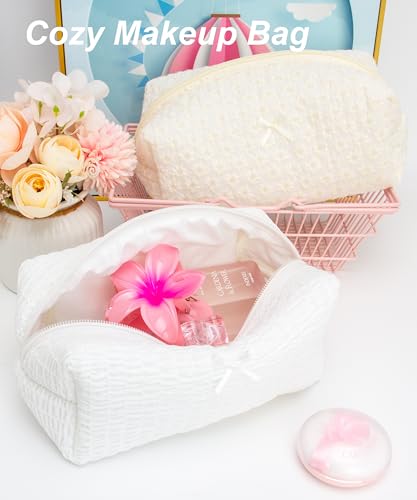 PAZIMIIK Cozy Makeup Bag for Women,Zipper Cosmetic Pouch,Bubble White | Soft Cosmetic Organizer for Makeup,Skincare,Toiletries,Daily Beauty Essentials,Purse,On-the-Go,Bridesmaid Gifts - color: Bubble White