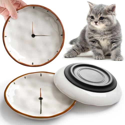 WROSWT Clock Cat Food Bowl,Non-Slip Silicone Bottom Cat Bowls for Indoor Cats,Anti Whisker Fatigue Cats Dishes Set,Shallow Wide Kitten Plates for Food and Water,3 Pack - size: Clock-3 Pack