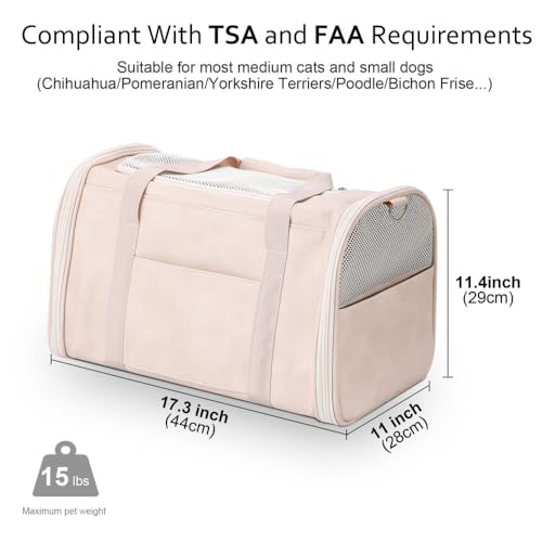 Fashion Dog Carrier Pet Carrier Airline Approved Cat Carrier for Small Dogs Cats Under 15 Lbs, Vegan Leather Collapsible Soft Sided Travel Puppy Carrier - color: Off-White