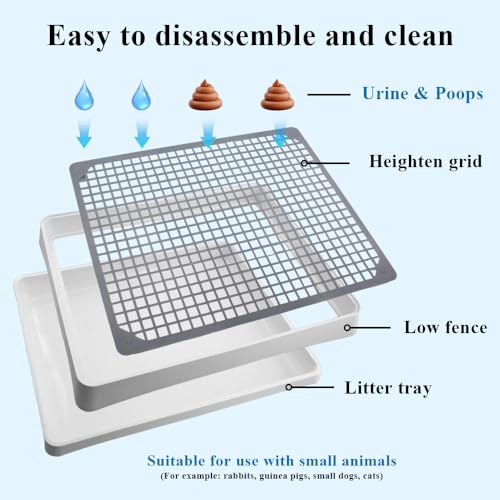 2 Pack Large Rabbit Litter Box Bunny Litter Tray with Detachable Grate | Small Animal Potty Trainer Pan for Guinea Pig, Hamster, Ferret, Rat, Hedgehog & Chinchilla - color: White and Grey 2Pcs
