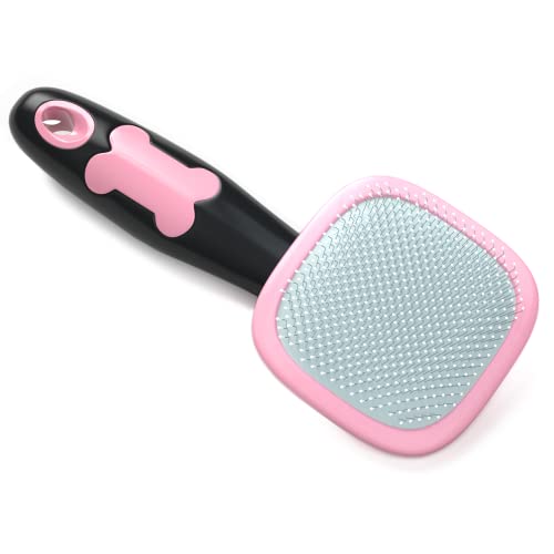Glendan Dog & Cat Brush- Slicker Pet Brush- Shedding Grooming Tools(Pink) | 180° Pivoting Head Reaches Paws/Belly, Detangles Mats Loose Fur, Massaging Tips Soothe Skin, Non-Slip Grip, Easy to Carry - color: Pink, size: Small