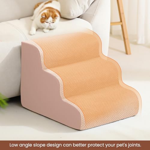 Dog Stairs for Small Dogs, 3 Tiers High Density Foam Dog Ramp, Extra Wide Non-Slip Pet Steps for High Beds Or Couch, Soft Foam Doggie Ladder for Dogs Injured, Older Pets, Small Cats - color: Pink, size: 3 Steps