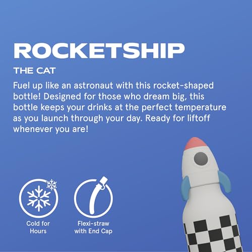 asobu Bestie Water Bottle, Cute Collectible Character, Leak Proof, BPA Free | 16 oz, Stays Cold 24 Hours, Double Wall Vacuum Insulation, Food Grade Stainless Steel, Spill Resistant, Great Gift Idea - color: Rocket Bottle