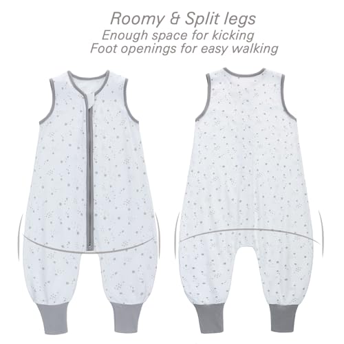 Miracle Baby Sleep Sack with Feet - 0.5 TOG 100% Breathable Cotton Wearable Blanket, Sleeveless Design Sleeping Bag for Baby - color: White Stars, size: 12-24 Months(M)