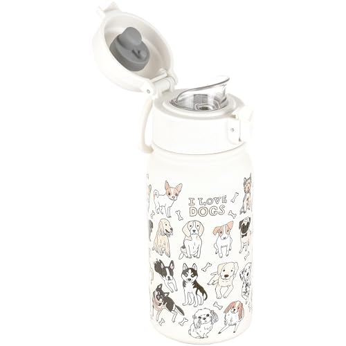 GOPPUS Kids Insulated Water Bottle 12oz, Leakproof Stainless Steel Thermos, BPA Free Double Wall Vacuum Insulated Bottle for School, Travel, Sports & Outdoor Activities, Boys Girls - color: White dog