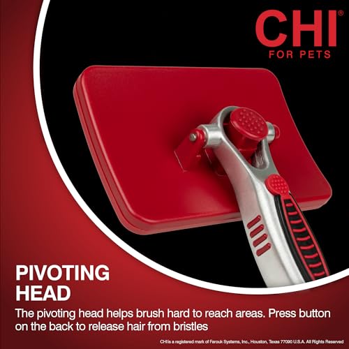 CHI for Dogs Self Cleaning Slicker Brush with Pivoting Head, Dog Grooming Brush for Detangling and Removing Loose Hair, Fine Wire Pins for Medium and Long Dog Coats, Ergonomic Handle | Pivoting head design, fine wire pins, detangles and removes loose hair