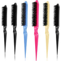 Yaomiao 6 Pcs Teasing Brush Set, 3 Row Nylon Rat Tail Combs for Fine Hair, Back Combing, Root Lifting, Scalp Massage, Hair Brushes for Women Salon Home Use(Black, Blue, Rose Red, Yellow) - color: Black, Blue, Rose Red, Yellow