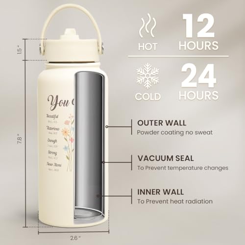 Christian Gifts for Women, Inspiration Water Bottle 32oz Stainless Steel Insulated with Lid, Religious Gifts for Mom Friends Ladies on Birthday Mother's Day Christmas - color: Christian 2