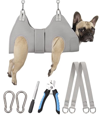 Kkiimatt Dog Grooming Hammock Harness, M Size Grooming Sling Restraint for Nail Trim, Silver Gray Holder Hanger for Grooming with Thick Neck Support - size: M (45 LB Max) Silver Grey 8-15in