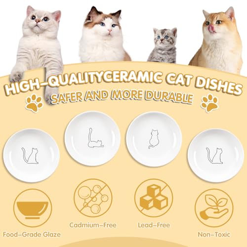 6 Pack Cat Food Bowl, Ceramic Cat Bowls, Anti Whisker Fatigue Cats Bowl Set | 5.5 Inches Shallow Wide Kitten Plates for Food and Water (White-B) - color: White-B