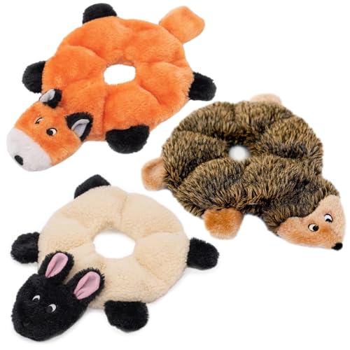 ZippyPaws Loopy No Stuffing Dog Toys to Keep Them Busy, Sheep - 3 Pack, 10" | For Small, Medium, & Large Dogs, Squeaky Pet Toys for Boredom, Unstuffed Chew Toy, Plush Puppy Products, Hedgehog, & Fox