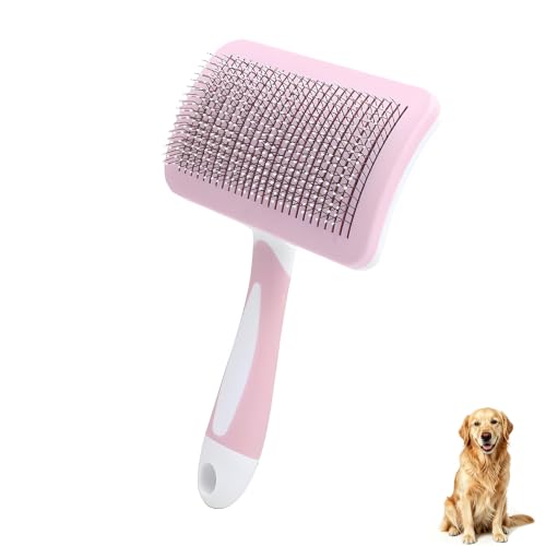 Self-Cleaning Slicker Dog Brush for Large Long-Haired Breeds （Light Pink） | One-Click Hair Removal , Ergonomic Grip , Pet Grooming Tool - color: Light Purple, size: Large