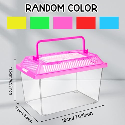 12Pcs Plastic Reptile Terrariums Carrier Cage, Tarantula Enclosure Breeding Box Hatching Container Transparent Fish Tank Turtle Aquarium with Random Color Lid for Hermit Crab, M(7" x 4.3" x 4.3") - size: M