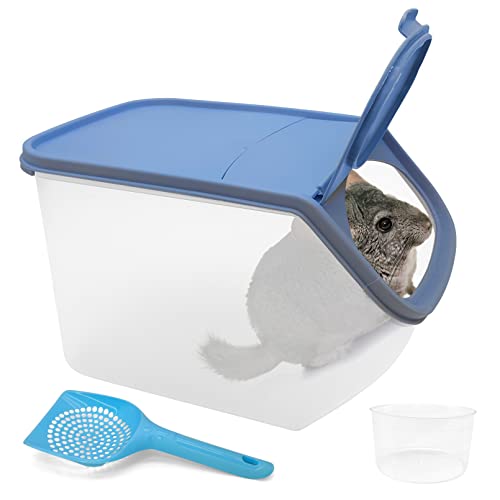 BNOSDM Chinchilla Sand Bath Container Chinchilla Dust Bath Tub Transparent Hamster Toilet Shower Room Plastic Hamster Bathroom Kit with Sand Cup&Scoop for Gerbil Hedgehog Squirrel (Blue) - color: Blue