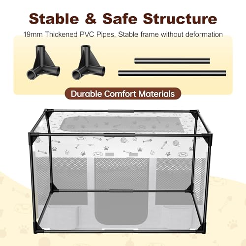 Portable Cat Playpen, Pet Dog Playpen, Kitten Puppy Play Pen for Indoor/Outdoor, Collapsible Cats Cages Enclosed Tent with Carrying Case, PVC Pipe Frame, 600D Oxford, 39" x 24" x 22"