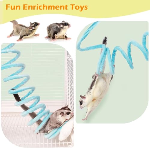Sugar Glider Play & Sleep Set (Random Color) - Elastic Climbing Rope & Transparent Hammock with Removable Pad, Chew-Proof Hanging Toys for Small Pets