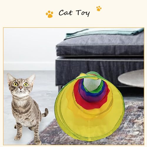 iCAGY Cat Tunnel for Indoor Cats Kittens Rabbits, Foldable Tunnel Toys | Interactive Pet Crinkle Pop Up Tunnel Play Toys, Relieve Cat Boredom, Rainbow 45"