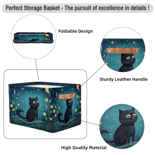 Cute Cat Storage Basket, Star Flower Foldable Storage Bin with Handle Fabric Rectangular Storage Box Organizer for Closet Shelf Home Office Nursery Toy Basket, 1 Pack - size: 1 Pack