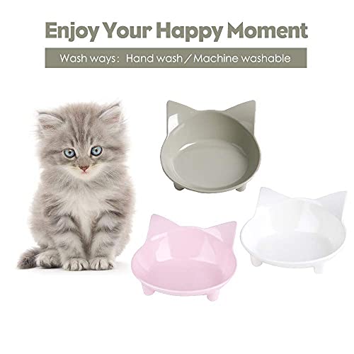 Cat & Dog Food Bowl – Non-Slip Wide Shallow Pet Dish for Whisker Fatigue Relief, Safe for Puppies & Rabbits(Safe Food-Grade) - color: 3Grey+White+Pink