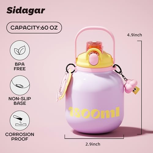 60 oz Gallon Insulated Water Bottle with Straw Lid, Purple | Premium 316L Stainless Steel, Leakproof, Wide Mouth Water Jug with Handle, All-day Hot or Cold Retention, Travel & Daily Use - color: Purple, size: 60 Ounces