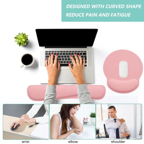 Keyboard Wrist Rest Pad Mouse Pad with Wrist Support Set of 3, Mousepad with Non-Slip Rubber Base, Ergonomic Memory Foam Mouse Wrist Cushion Support for Home Office Laptop Computer, Pink - color: Pink