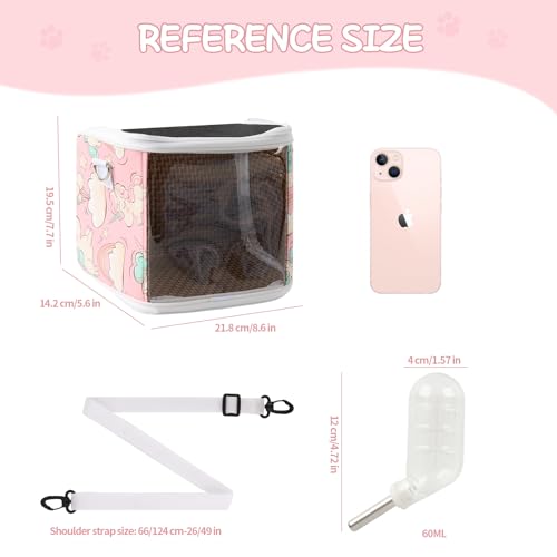 Guinea Pig Carrier Bag with Water Bottle，Travel Portable Small Animal Carrier Sling Pouch, Clear Window Carrier Backpack for Hamster Bunny Gerbil Hedgehog Sugar Glider Lizard Bird.(Pink) - color: Pink
