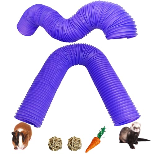 Hamiledyi 2 Pack Hamster Fun Tunnels, Guinea Pigs Plastic Tube, Hamsters Foldable Exercising Training Hideout Tunnel & 2 Pack Grass Balls, Small Animals Toys for Chinchillas Gerbils Ferrets(Purple) - color: Purple