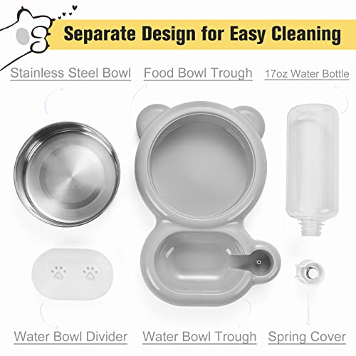 Dog Bowls, Cat Food and Water Bowl Set with Water Dispenser and Stainless Steel Bowl for Cats and Small Dogs - Grey - color: Grey