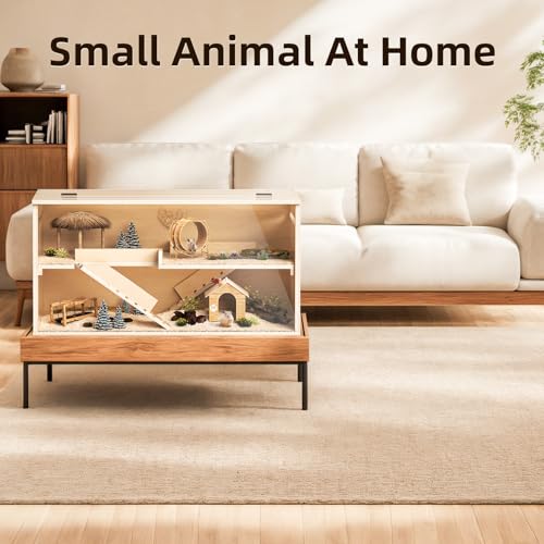 Hamster Cage Chewproof, 40" Wooden Guinea Pig Cage for Small Animals, Large Hamster Habitat, Openable Top with Easy View Acrylic Panels for Hamster, Rabbit, Guinea Pig, Hedgehog(40" L x 20" W x 20" H) - size: 40.0"L x 20.0"W x 20.0"H