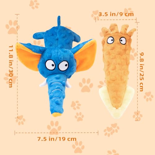 2 Pack Zesty Squeaky Dog Toys with Crinkle Paper & Squeaker - Plush Feel Stuffing-Free Chew Toys for Gentle Small and Medium Dogs, Puppy Teething Toys for Boredom Relief & Dental Care
