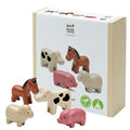 PlanToys Farm Animal Figurines Set - Four Cute Sustainably-Made Wood Pig, Sheep, Cow, and Horse Figures to Stimulate Interactive and Creative Play - color: Farm Animals Set