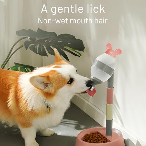 NACOCO Pet Standing Water Dispenser - Cat Dog Standing Bowl with Detachable Pole Automatically Feeding Water Height Adjustable(Grey-Pink Ear) - color: Grey-Pink Ear