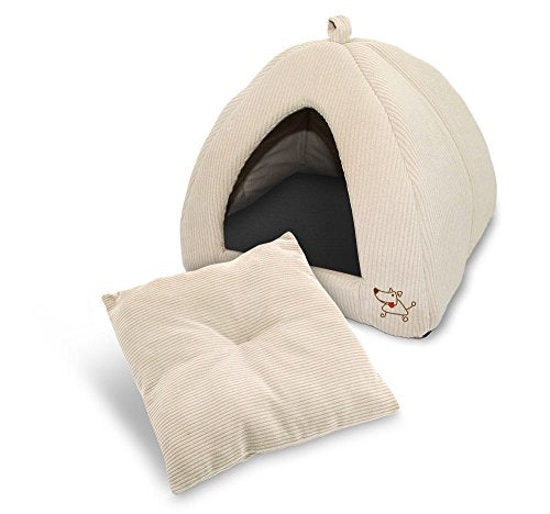 Best Pet Supplies Cat Bed for Indoor Cat, Domed Tent House with Removable Pillow, Covered Cat Cave for Small Dog, Puppies and All Breeds of Cats - Corduroy Beige, 16 x 16 x H:14" - color: Beige Corduroy, size: 16" x 16" x H:14"